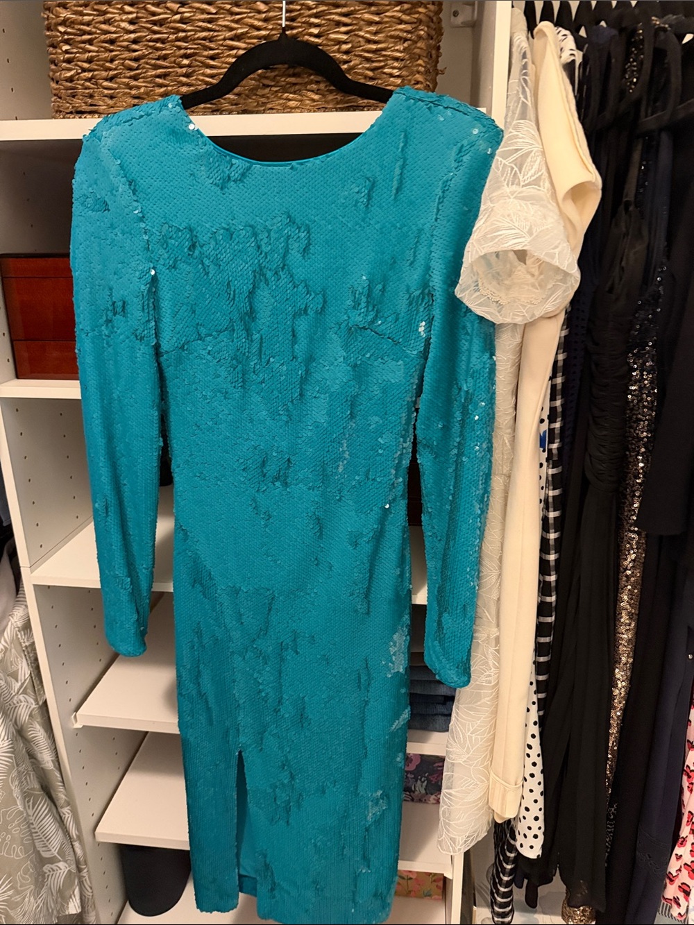 Dress the Population Teal Sequin Long Sleeve Bodycon Dress